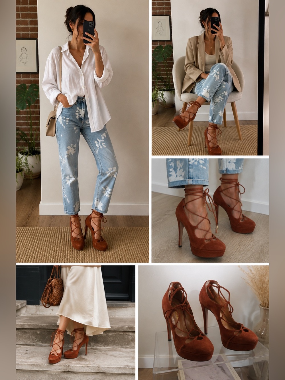Aquazzura Brown Suede Lace-Up Platform Heels